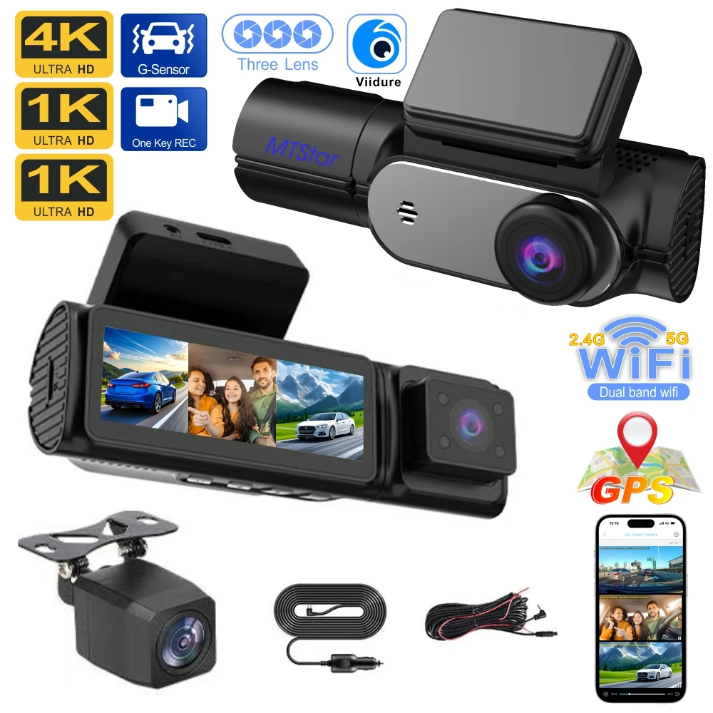 4K WIFI 3 Camera IN 1 DASH Camera Parking Guard Mode & Dash Camera Function GPS Positioning