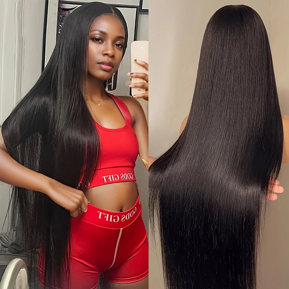 

34 Inch Straight HD Transparent Lace Frontal Human Hair Wigs PrePlucked 180% Brazilian Virgin 13x6x1 T Part Lace Wig For Women