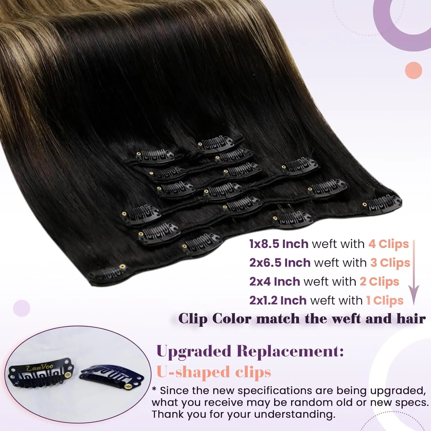 LaaVoo Clip in Human Hair Extensions Balayage Brown 7Pcs Brazilian 100% Real Extensions Remy Straight Double Weft Clip in Hair