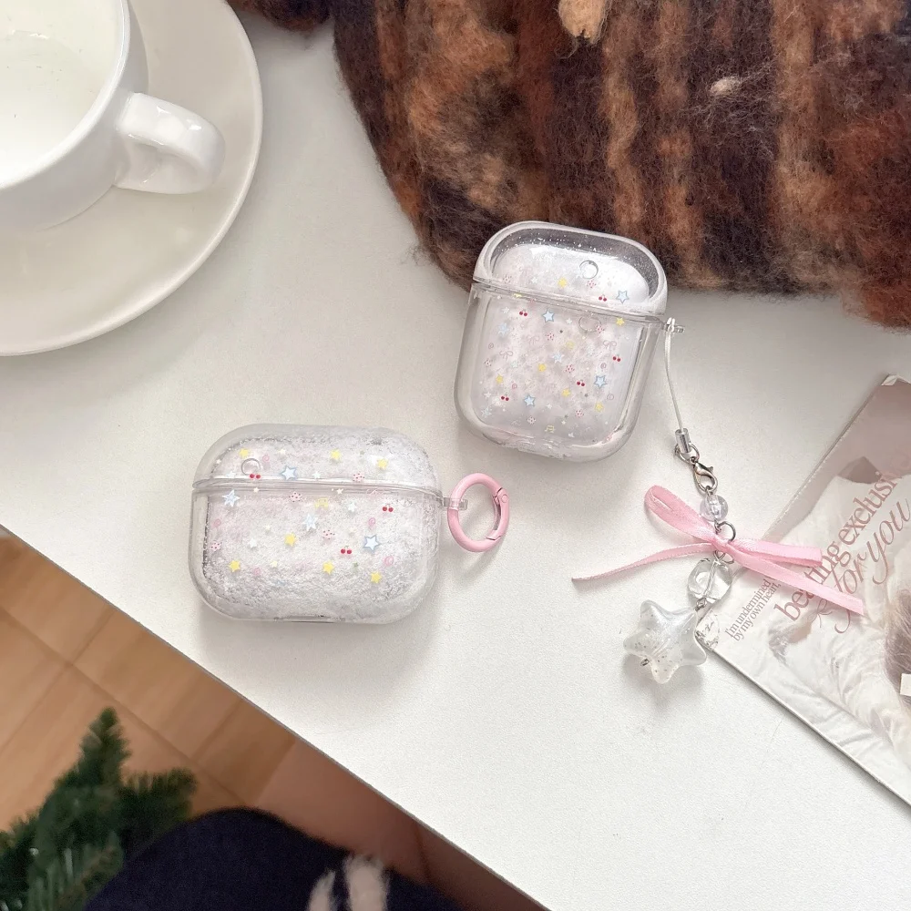 

Creative Quicksand Color Star Headphone Protective Case for AirPods 4 3 2 Pro 2 3 Cute Fashion New Shockproof Protective cover