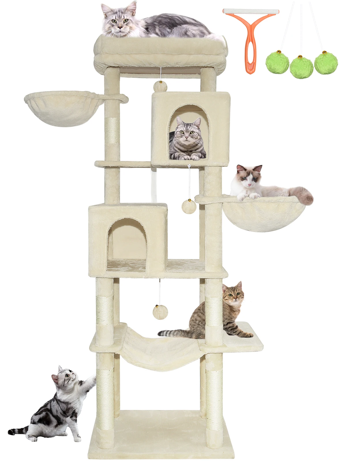 LEEJARD Kratzbaum XXL 180cm mit innovativer Wärme-Technologie, Katzenbaum Groß für große Katzen stabil, 14 verstärkte Säulen & 2 Kuschelhöhlen, inkl. Reinigungsbürste