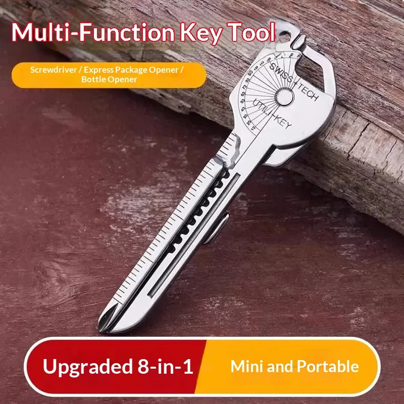 8 in 1 Multi Function Key  Keychain Utility Bottle Opener Screwdriver Ruler Cutter Portable Outdoor Pocket