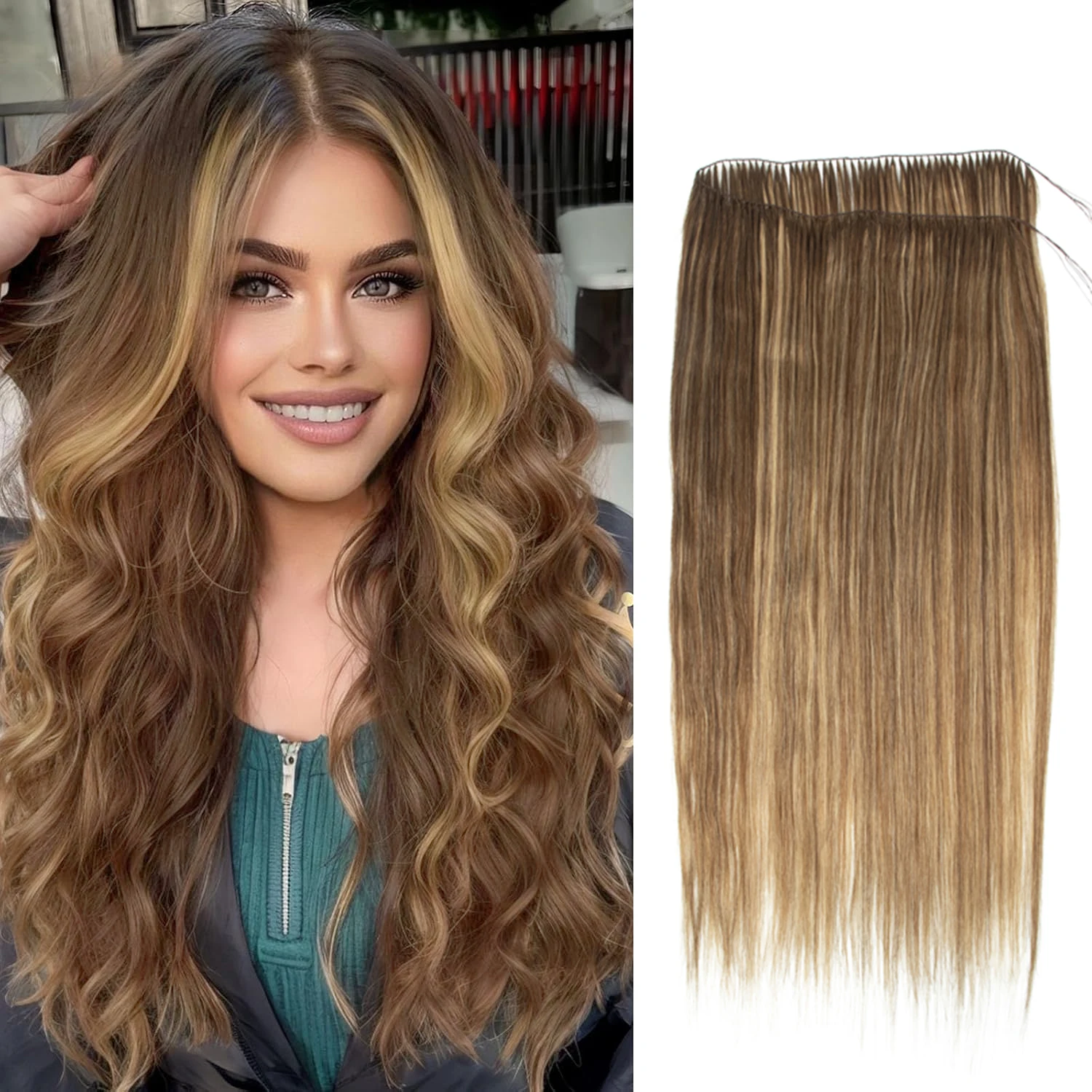 VADES Invisible Feather Hair Extensions Human Hair Long Straight Hair Extension Natural Sew In Microring Hair Weft for Women