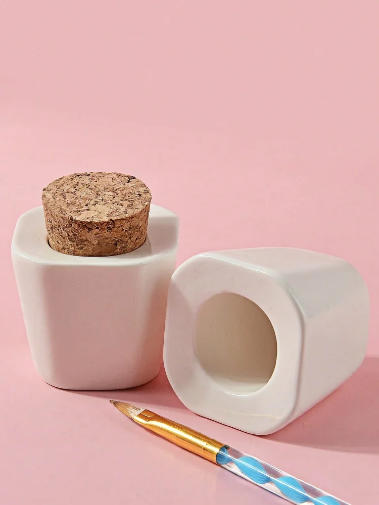 Ceramic Nail Brush Cleaner Cup with Cork Lid Portable Acrylic Gel Pen Washing Container for Nail Art Salon & Home Manicure Tools