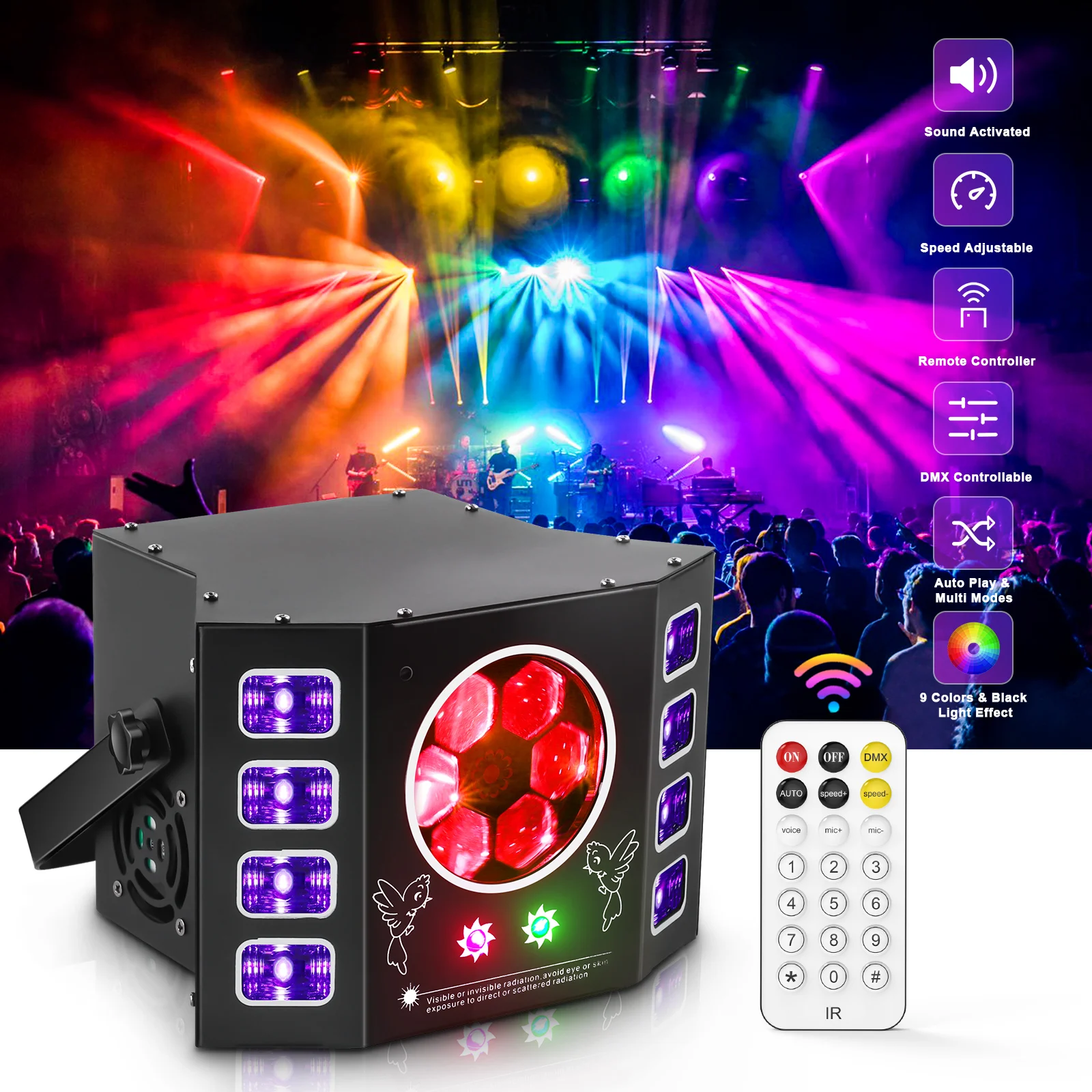

Fieryzeal 100W RGBW 4IN1 Bee Eye УФ-стробоскоп со светодиодным эффектом DMX512 DJ Light с пультом дистанционного управления для дискотеки, вечеринки, КТВ, сценический светильник