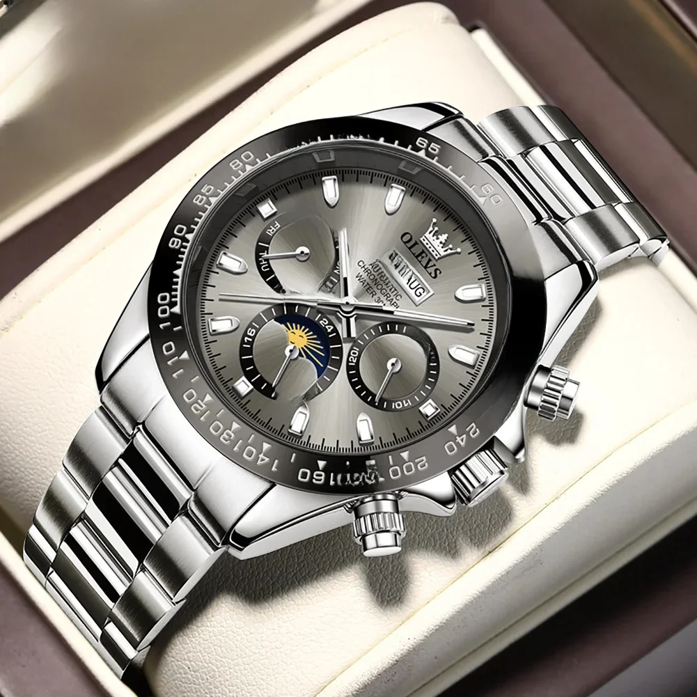 OLEVS 6654 Luxe herenhorloge chronograaf automatisch mechanisch polshorloge Waterdicht lichtgevend topmerkhorloge voor heren Datum Sport - afbeelding 2