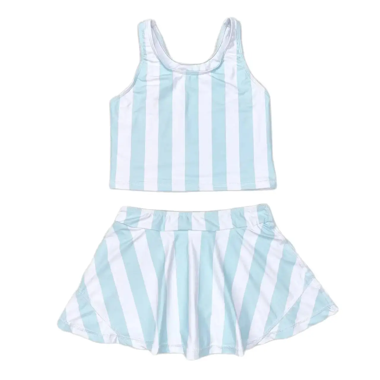 

GSD0990 Fashionable Kids Clothes Girl Sleeveless Top Light Stripes Print With One-Piece Swimsuit Children Clothes