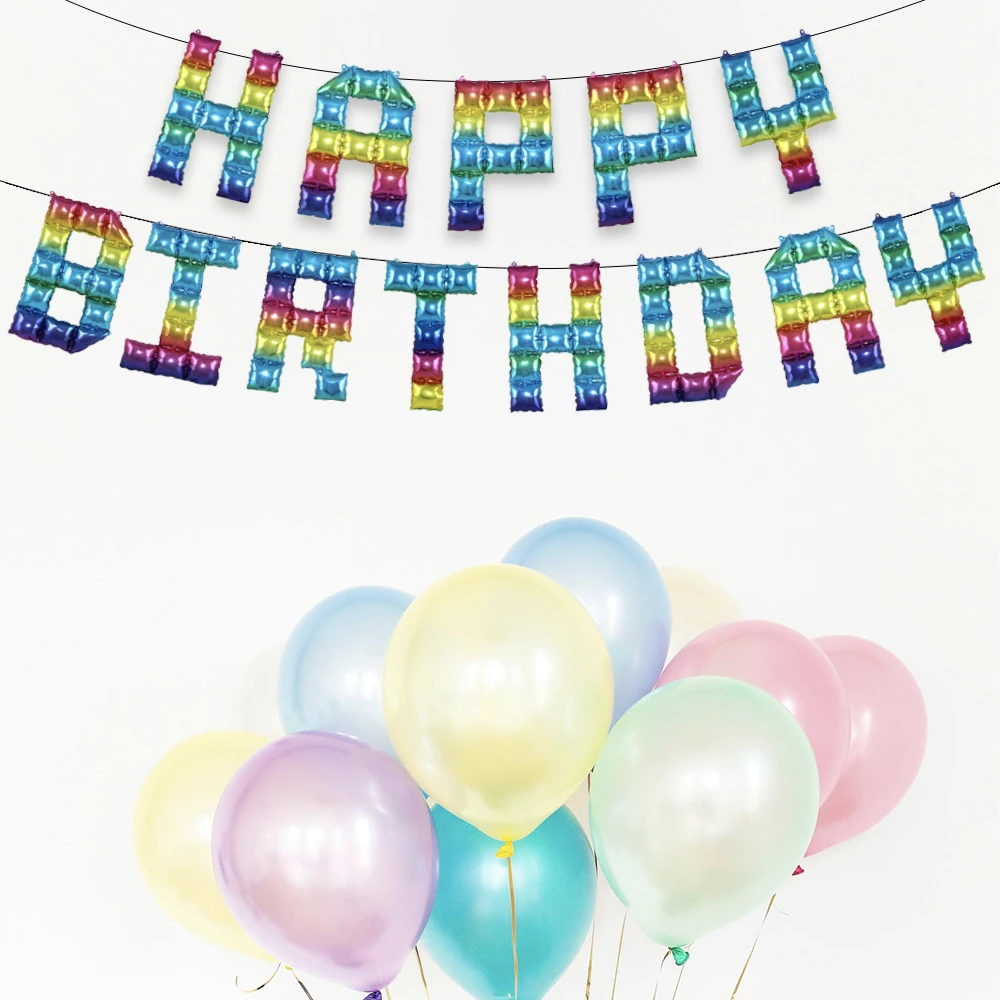 

Color Birthday Balloons Banner 16 Inch Mylar Square Inflatable Foil Letter Birthday Decoration for Women Men Child Party Supplie