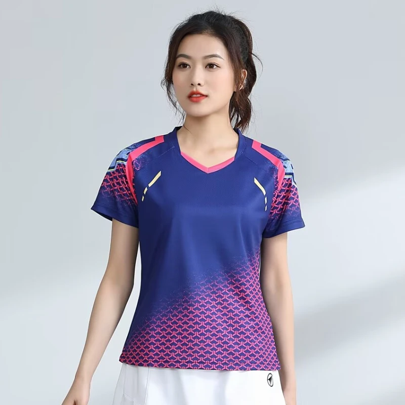 Damen Tischtennis Pastell T-Shirts 3D Grafik bedruckte Badminton-Kleidung Schnelltrocknende Ping-Pong-Wettkampfkleidung Jersey