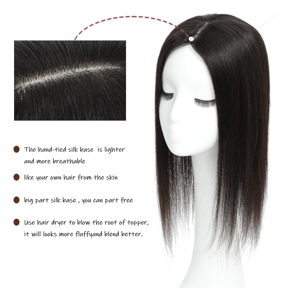 Dazzeal Topper Hair Pieces For Women 5X8 Straight Black Hairpiece Brazilian 100% Real Human Hair Topper Clip In Hair Extension