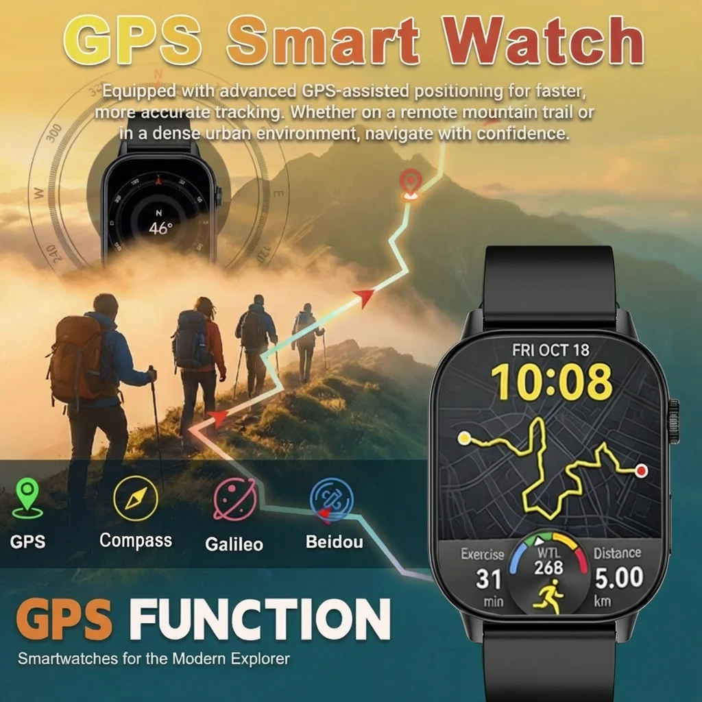 2026 Outdoor Sports GPS Smart Watch Man 10ATM Waterproof Swim 2.01' AMOLED Screen Compass Bluetooth Call Fitness Smart Watch