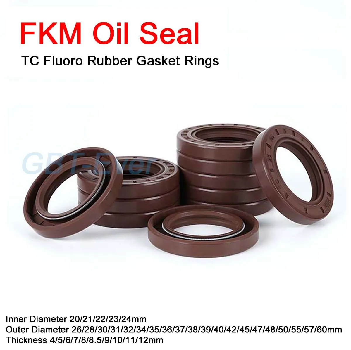 

5Pcs FKM Framework Oil Seal ID 20/21/22/23/24mm OD 26-60mm THK 4-12mm TC Fluoro Rubber Gasket Rings Cover Double Lip with Spring