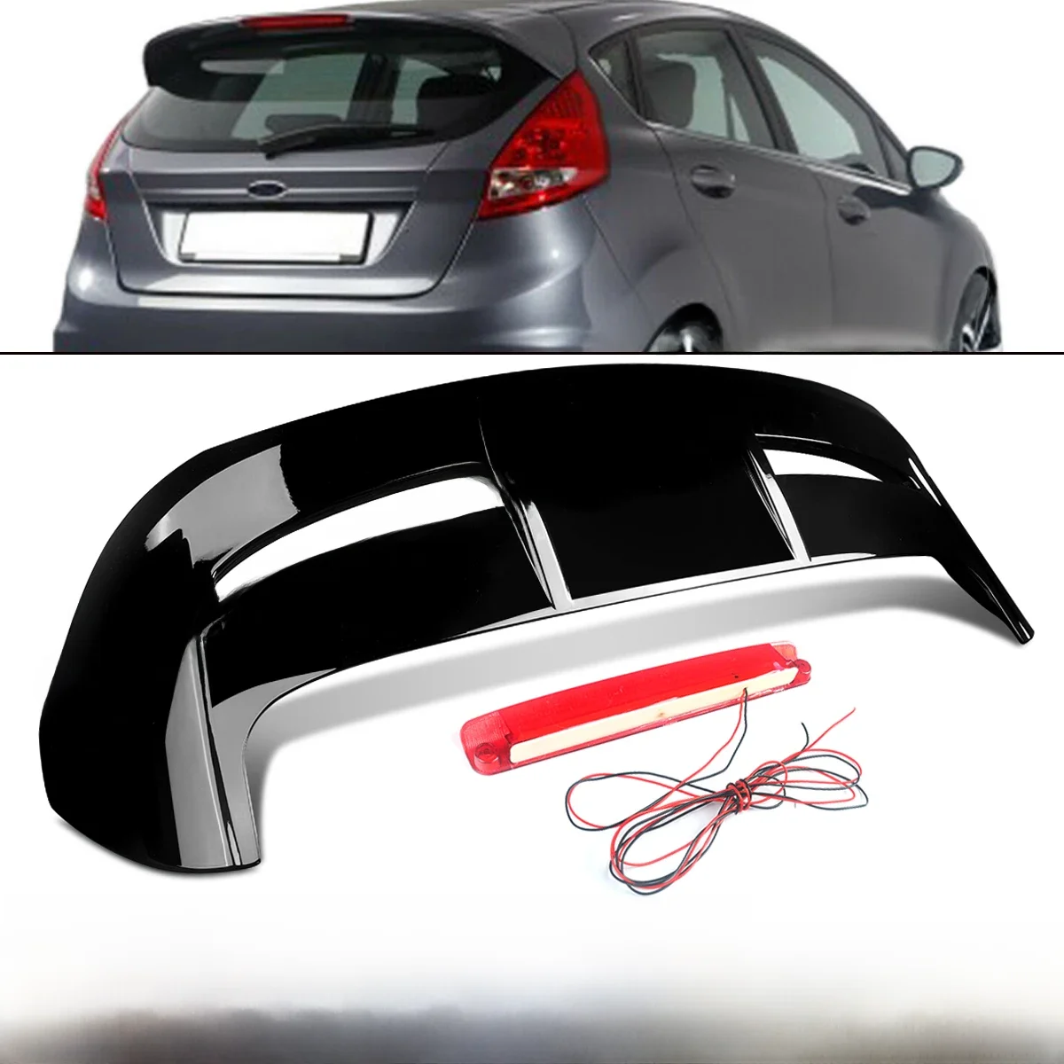 ST Stijl Dakspoiler voor Ford Fiesta MK7 MK7.5 Hatch 2008 2009 2010 2011-2019 Kofferbak Vleugel Glanzend Zwart Magickit - afbeelding 2