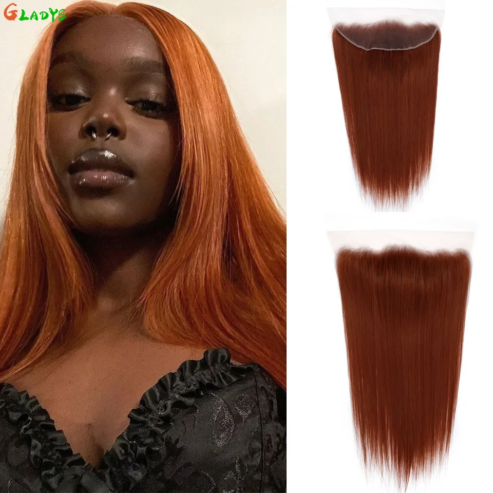 Gladys 26 Inch 100g Orange Brown 13x4 Transparent Lace Frontal Synthetic Hair Ombre Brown 13x4 Straight Free Part Lace Frontal