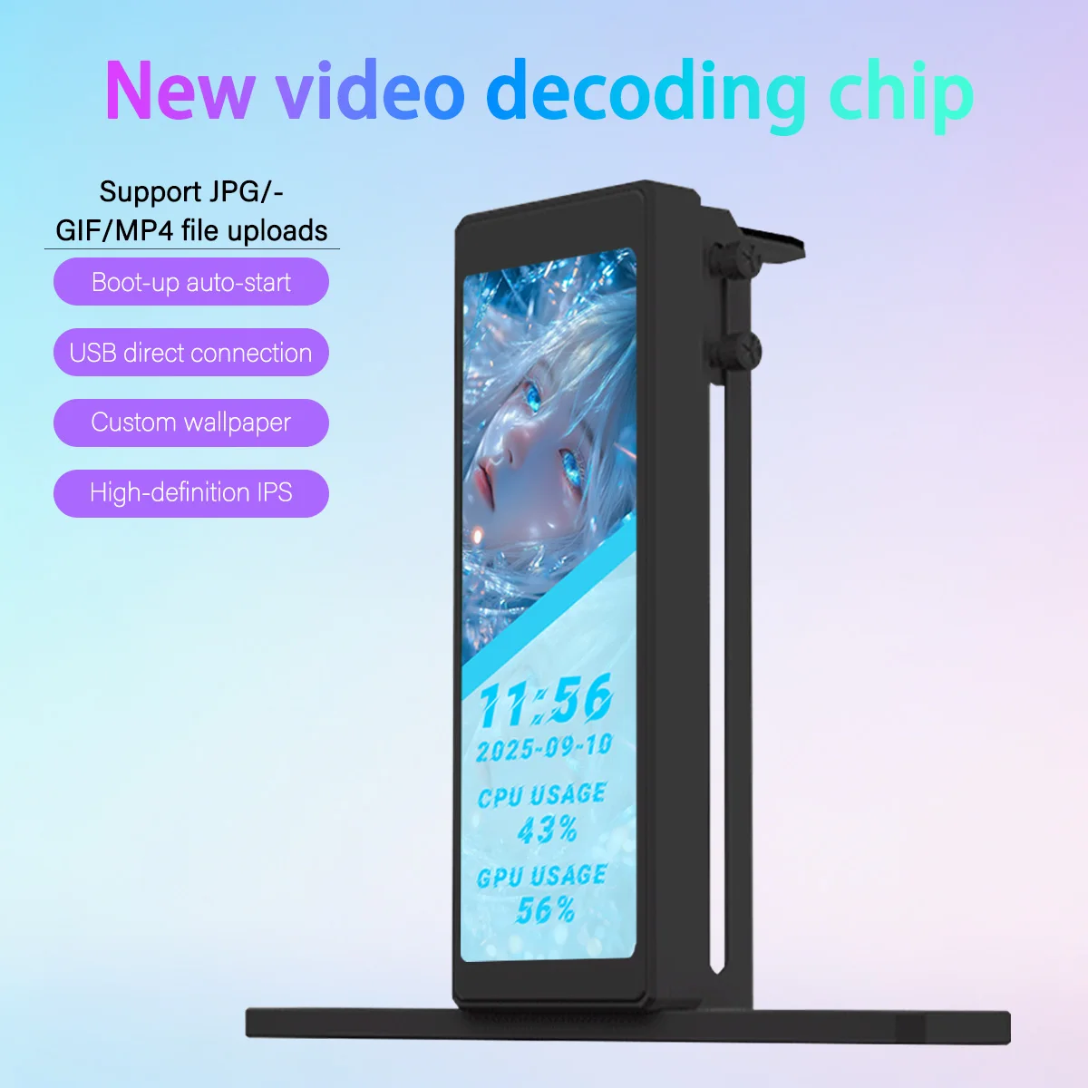 

4,58-дюймовый IPS USB-монитор для ПК, полностью алюминиевый поворотный кронштейн для видеокарты, монитор температуры AIDA64, пользовательские обои/GIF/MP4 для игрового ПК