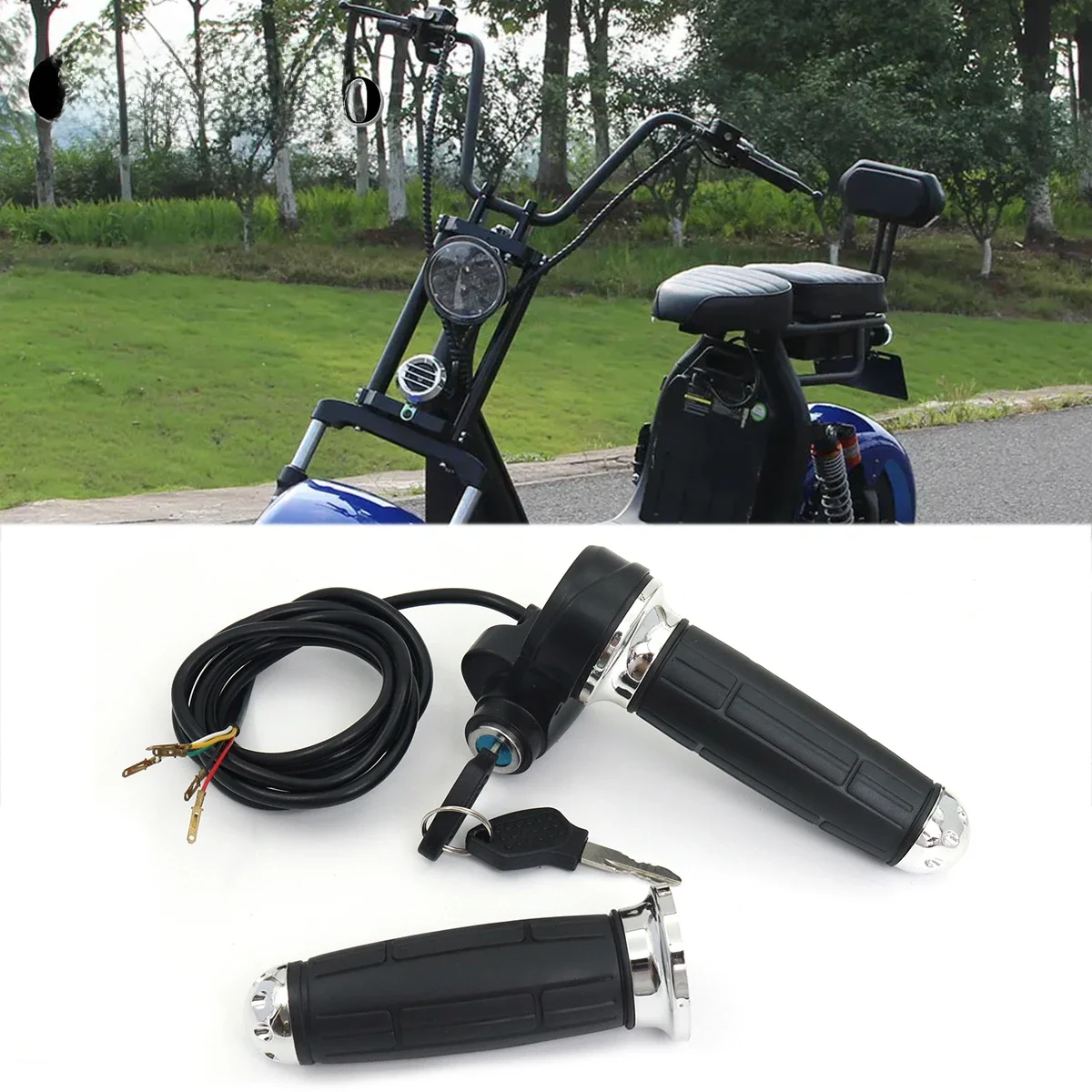 AliExpress Motorcycle Scooter Electric Bike 22mm Handlebar 60V Throttle Handle Grip With Key LockFor Harley Citycoco Scooter Universal