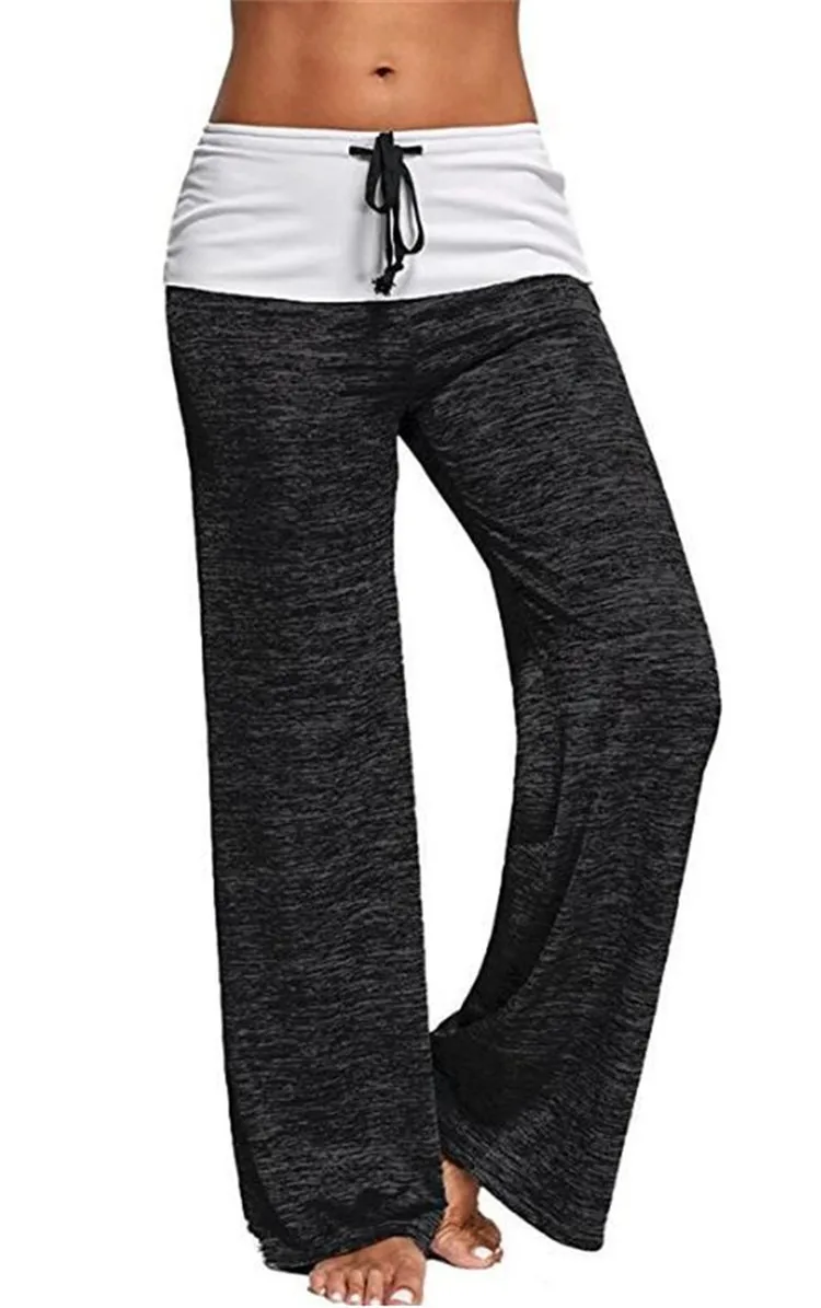 Women Elegant Leggings Casual Dancing Waist Drawstring Female Patchwork High Waist Wide Leg Pant Ladies Loose Sportwear Pants