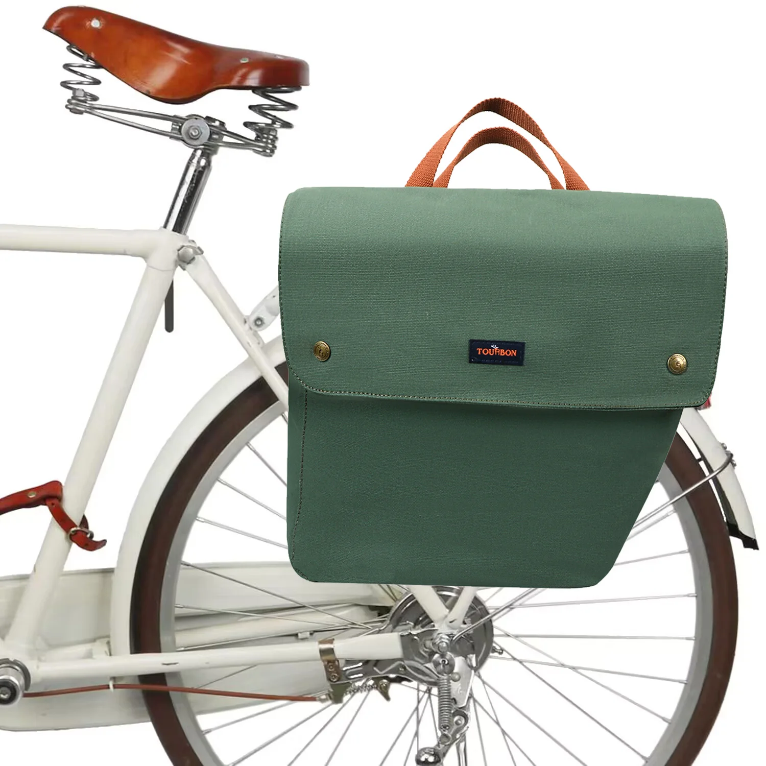 Tourbon Vintage Bike Panniers Back Rear Seat Bicycle Saddle Bags Cycling Luggage Two Storage 23L Water Repellent Wax Canvas