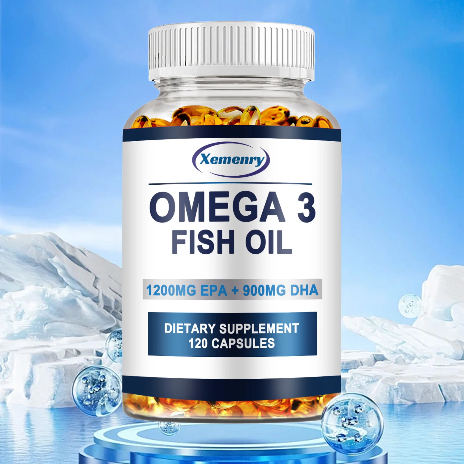 Huile de poisson oméga 3, soutien du système nerveux du cerveau, bon pour la santé cardiovasculaire et cutanée, anti-continuité, 120 capsules