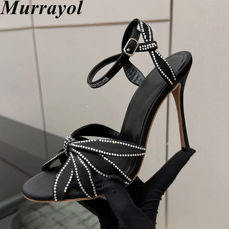 Sandals Women Bling Rhinestone Silk Satin Thin High Heels Open Toe Sandalias Summer Sexy Party Banquet Dress Shoes Stiletto