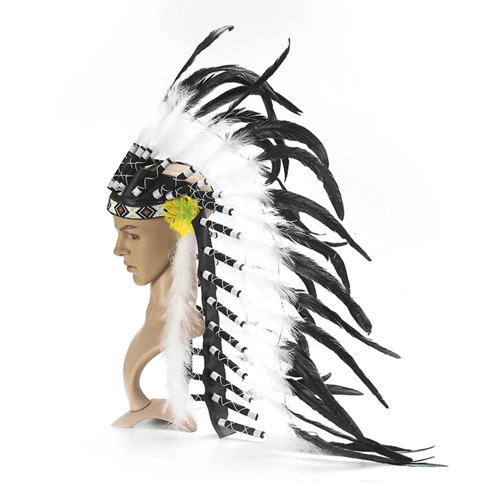Tocado de inspiración india nativa americana, tocado de plumas artificiales, artesanías para juegos de rol, puesta en escena, vestido de baile