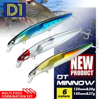 D1 conjunto de varias piezas señuelo de pesca flotante Minnow 120mm/145mm Flash Flake Assassin cebo duro flotante para aparejos de lubina