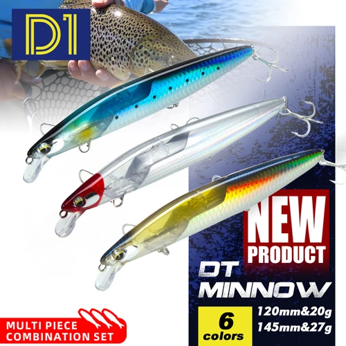 D1 conjunto de varias piezas señuelo de pesca flotante Minnow 120mm/145mm Flash Flake Assassin cebo duro flotante para aparejos de lubina