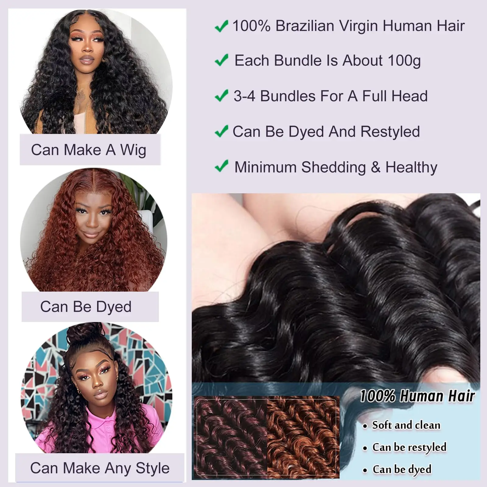 Deep Wave 1 3 Bundles 100% Human Hair Bundles Deep Wave Human Hair Bundle Human Hair Extensions Natural Black For Women