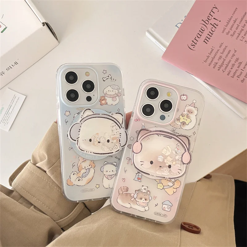 Cute animal bears and cats Magnetic stand for iPhone 16 15 Pro Max 14 13 pro12 11 Wireless charging Neko for Magsafe phone Case