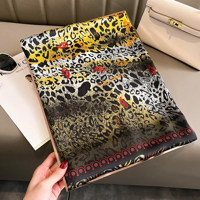 Mode Druck Große Schal Wraps Seide Schal Frauen Luxus Marke Satin Stirnband Hijab Bandana Turban Foulard Sommer Strand Stolen – Detail 4