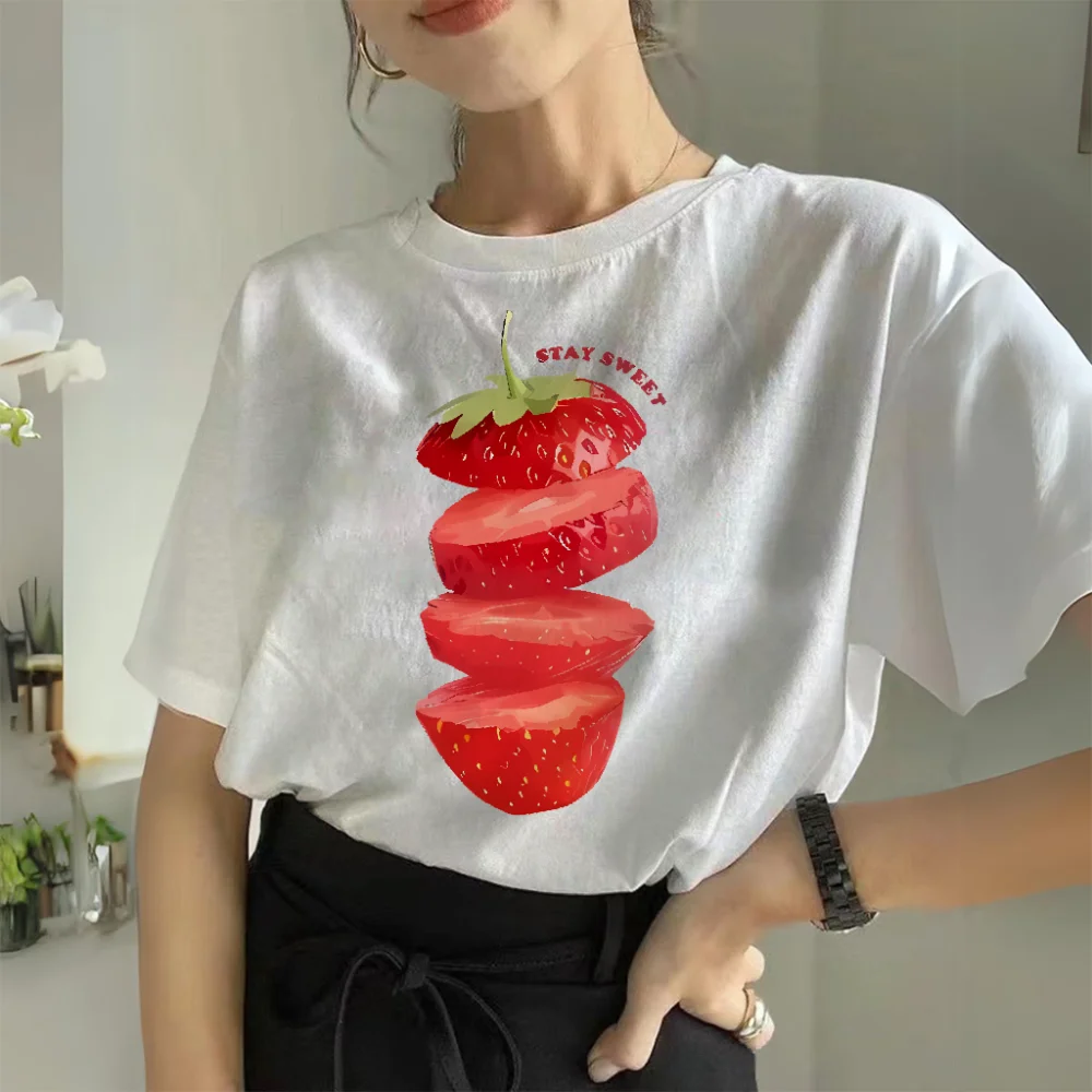 

Женские летние футболки с графическим принтом клубники и букв, модные хлопковые футболки с круглым вырезом и короткими рукавами Y2k, свободные топы больших размеров