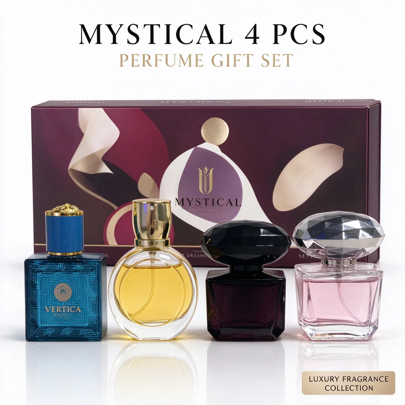 Mystical 4 Pcs Women's Perfume Gift Set Elegant Assorted Fragrance Collection Long Lasting Scent Portable Mini Perfumes Kit Ideal Birthday Anniversary Holiday Gift