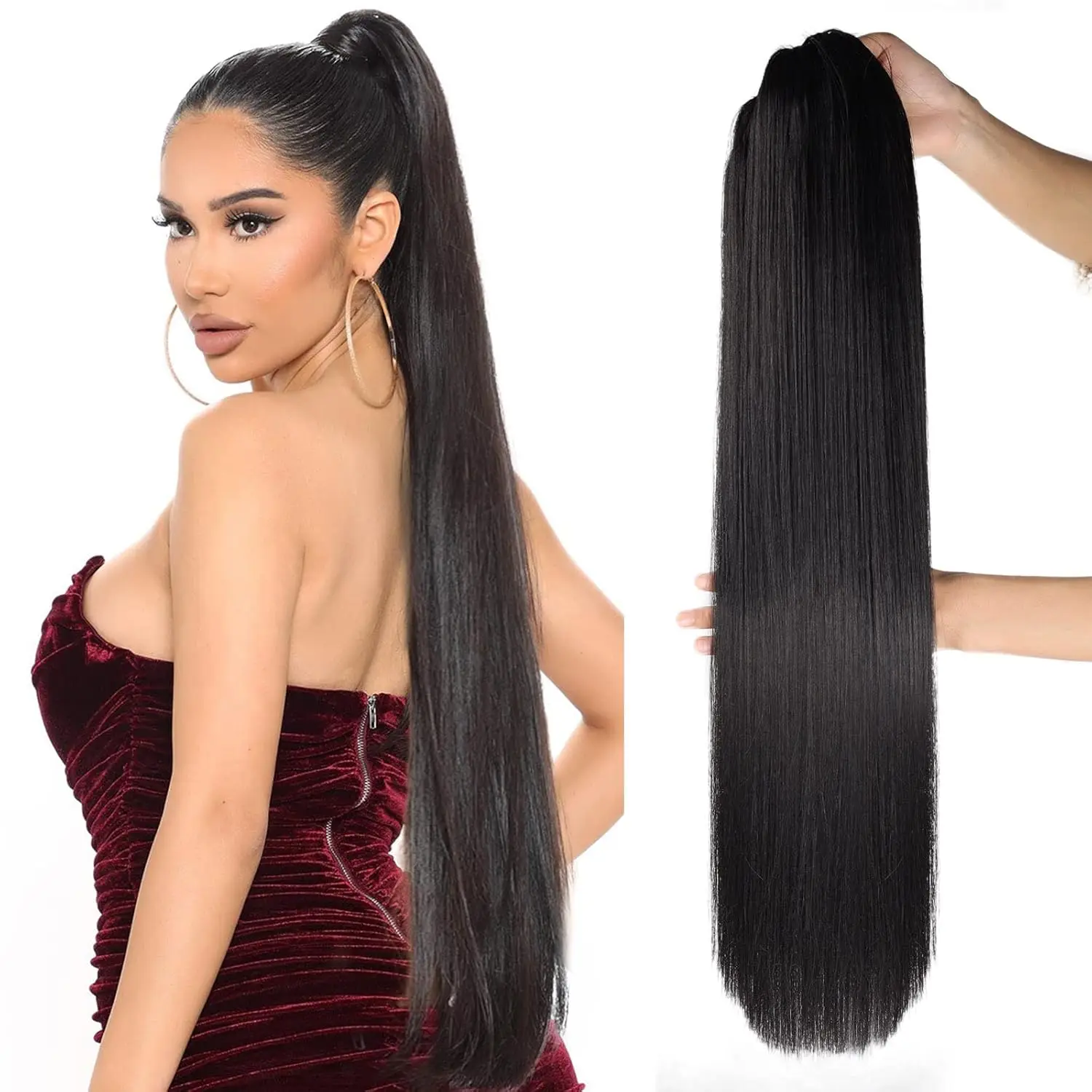 Straight Ponytail Extensions Drawstring Long Ponytail Clip in Hairpiece Hair Extensions Brazilian Remy Hair Drawstring  Ponytail