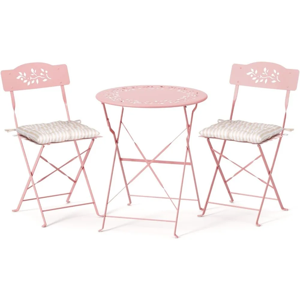 

Outdoor Folding Bistro Table and Chairs Set of 2, 3-Piece Bistro Set with Olive Leaf Cutout Design and Comfortable Cushions for