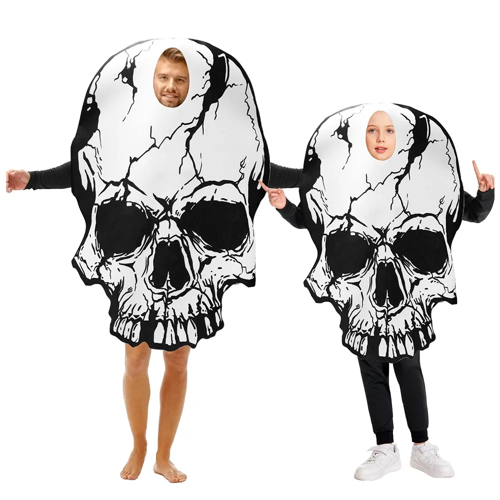 

Unisex Child Glow In The Dark Giant Skeleton Costume Adult Skull Head Outfit for Masquerade Boys Scary Halloween Costume