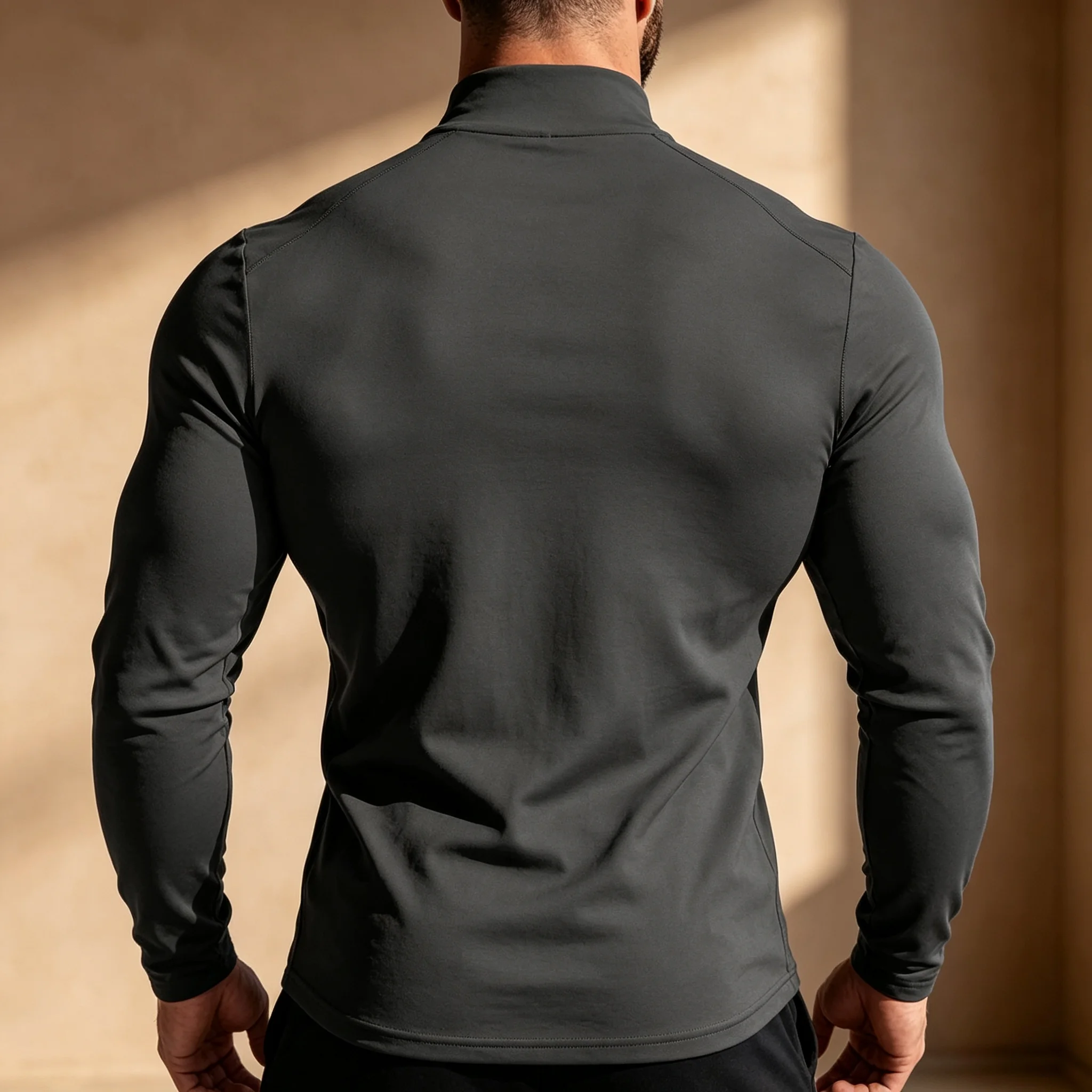 Herren Mock Neck Langarm-Thermoshirts mit Los Angeles-Schriftzug, dehnbar, eng anliegend, als Basisschicht, lässiges warmes Unterhemd für den Herbst. – Detail 7