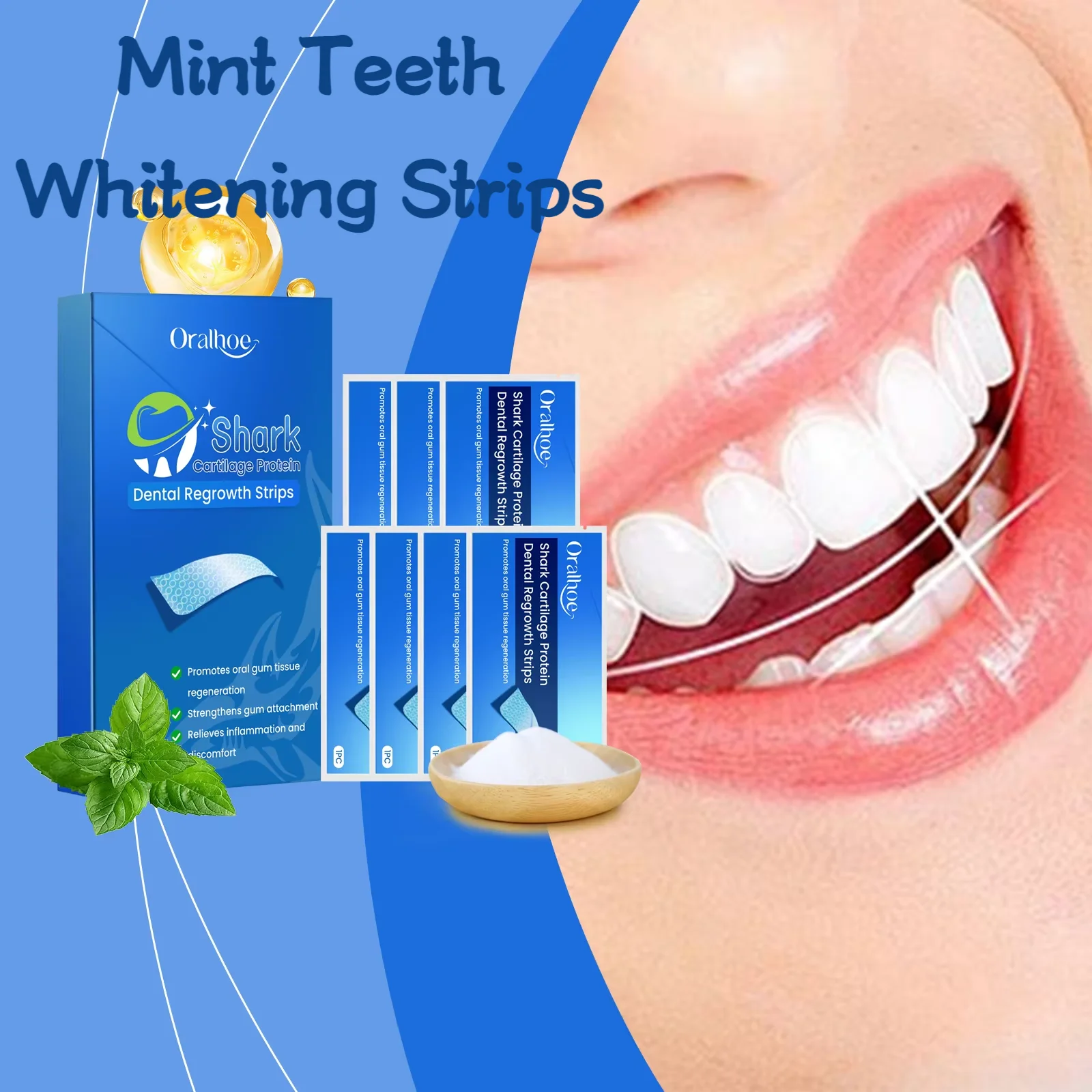 

Oralhoe 7pcs Mint Teeth Whitening Strips Freshing Bad Breath Soothing Gum Remove Yellow Teeth Oral Care Brightening Tooth Strips