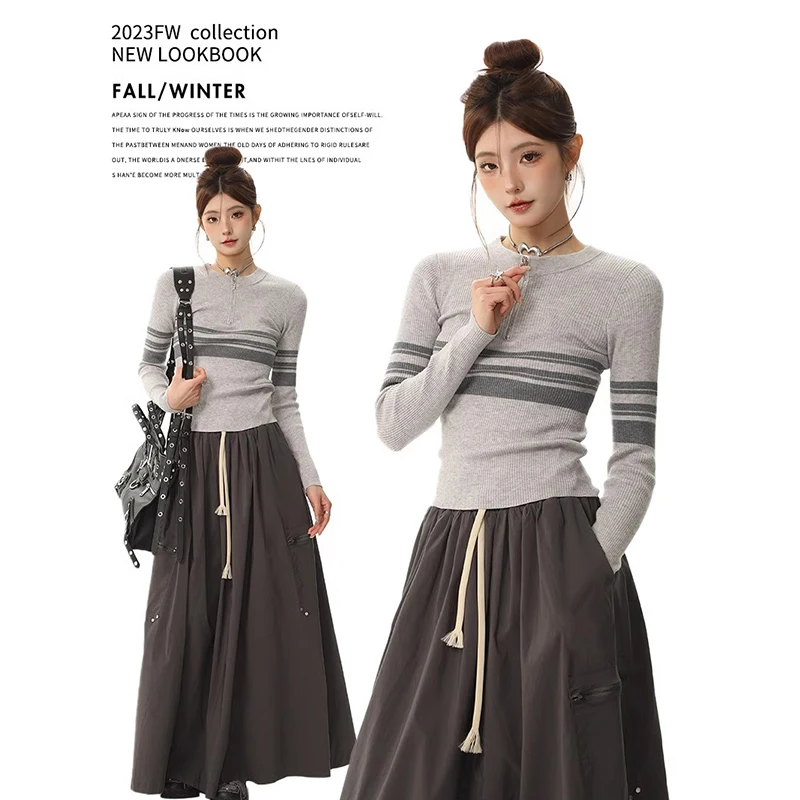 

Women's Round Neck Zippers Sweaters Fashion Women Solid Color Pullover Long Sleeve Top Casual Knitted Sweater Winter New