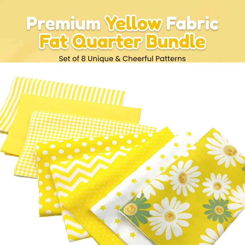 8pcs Yellow Floral Cotton Fabric Bundle; PreCut Fabric; Sewing Supplies For Patchwork Sewing And DIY Clothing Crafts image 5