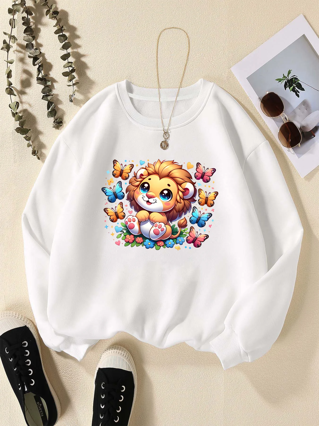 2024 Autumn Winter Animal Trendy Abstract Cute Lion Print Casual Sweatshirts Streetwear Hiphop Fashion Funny Sports Hoodies