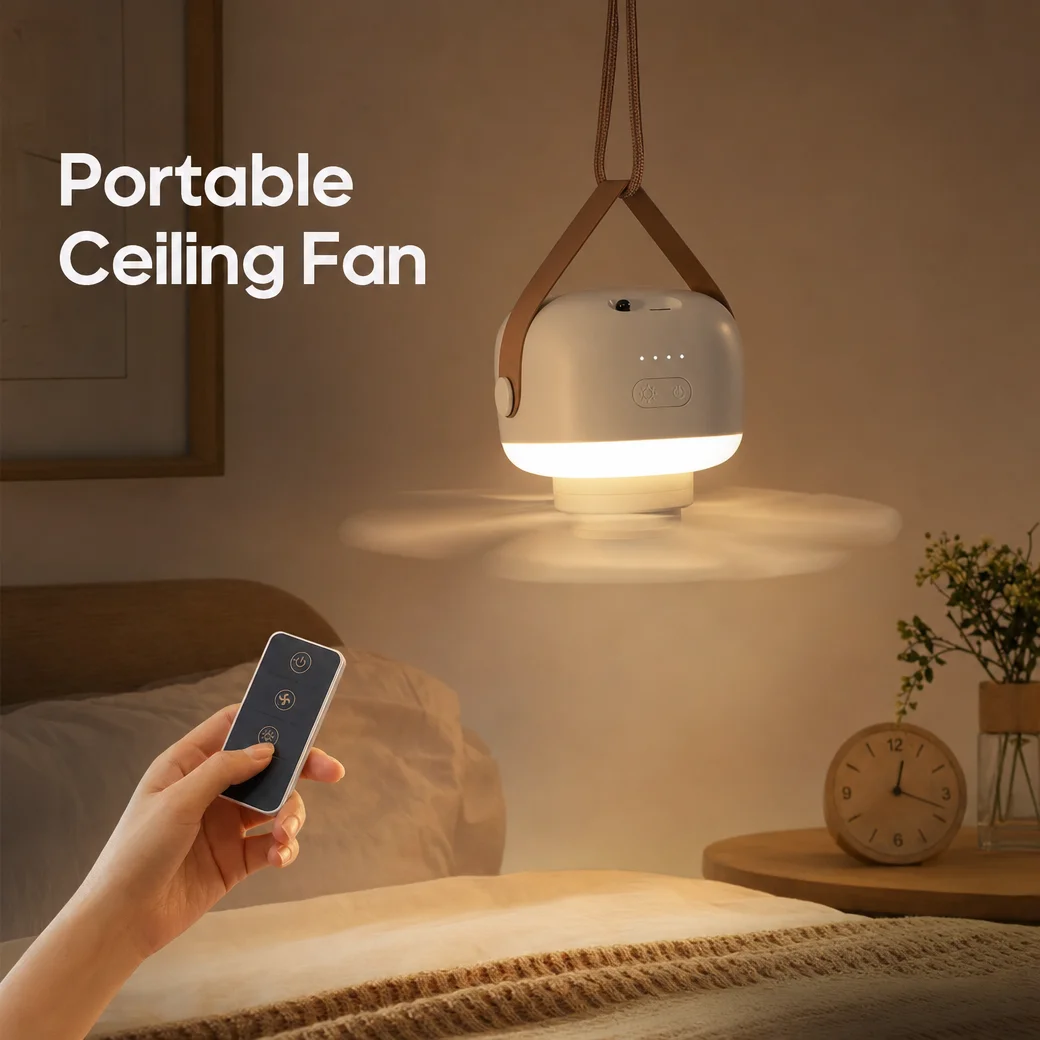 Portable Camping Tent Fan with LED Night Light Remote Control, Multifunctional Outdoor Circulating Cooling Fan for Tent RV Campi