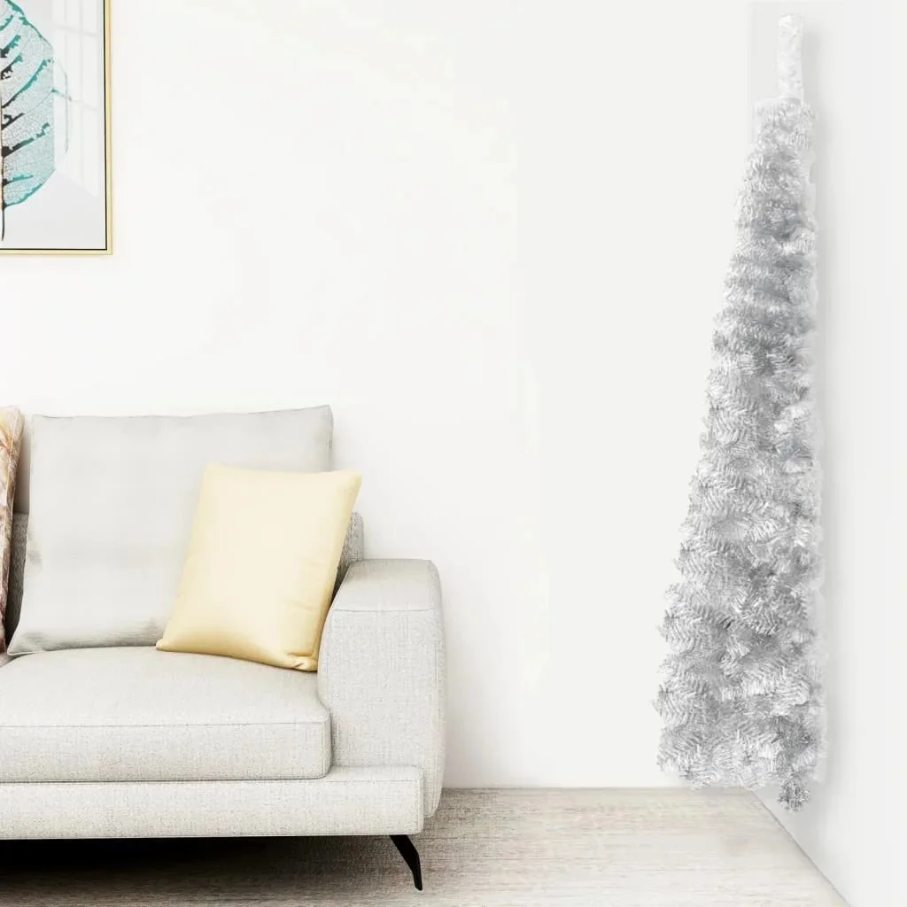 Vidaxl Silver Half Thin Artificial Christmas Tree With Support Cm