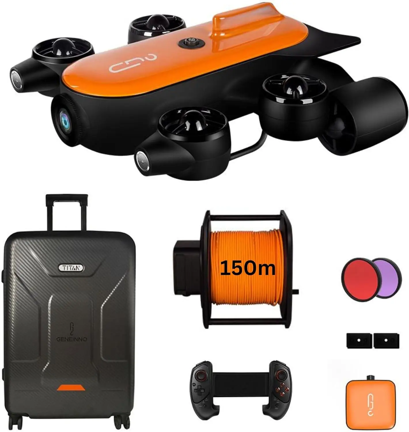 150M Tether Titan Professional Underwater Drone ROV AUV Robot with 4K UHD Action Camera Remote Control Real-time Steaming Unders