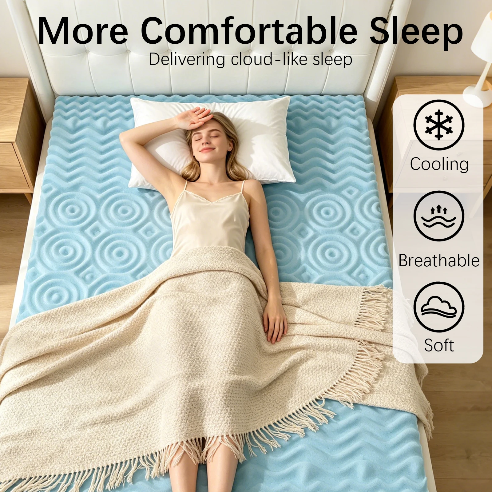 Topper per materasso in memory foam con gel rinfrescante 2-IN-1, topper per letto ergonomico a 5 zone per alleviare la pressione, materassino traspirante con rivestimento in maglia rimovibile per