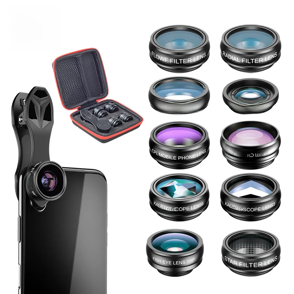 APEXEL 10 w 1 Obiektywy do Telefonów Komórkowych Makro Szerokokątne Akcesoria do Telefonów HD Wielofunkcyjny Obiektyw do Telefonów Komórkowych do Wszystkich Smartfonów — zdjęcie produktu 7
