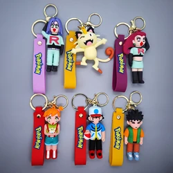 Anime New Pokemon Pikachu Ash Ketchum Keychain Fashion Jewelry Resin Action Figures PVC Key Ring Bag Pendant