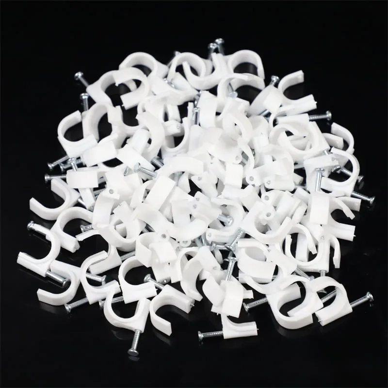 100 sztuk 6mm okrągłe stalowe paznokci kabel drutu ściany wiszące śruba kabel z zaciskami klip dla RG59 RG6 biały wysoka jakość niska cena korzystne — zdjęcie 2