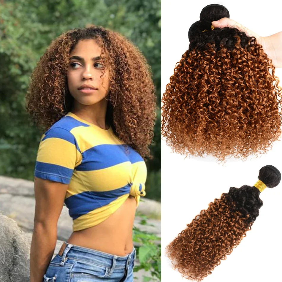 DreamDiana 10A Ombre malezyjskie włosy T1B/30 10 "-26" Remy Ombre perwersyjne kręcone włosy 1/3/4 wiązek 100% Ombre brązowy wiązki ludzkich włosów — zdjęcie 2