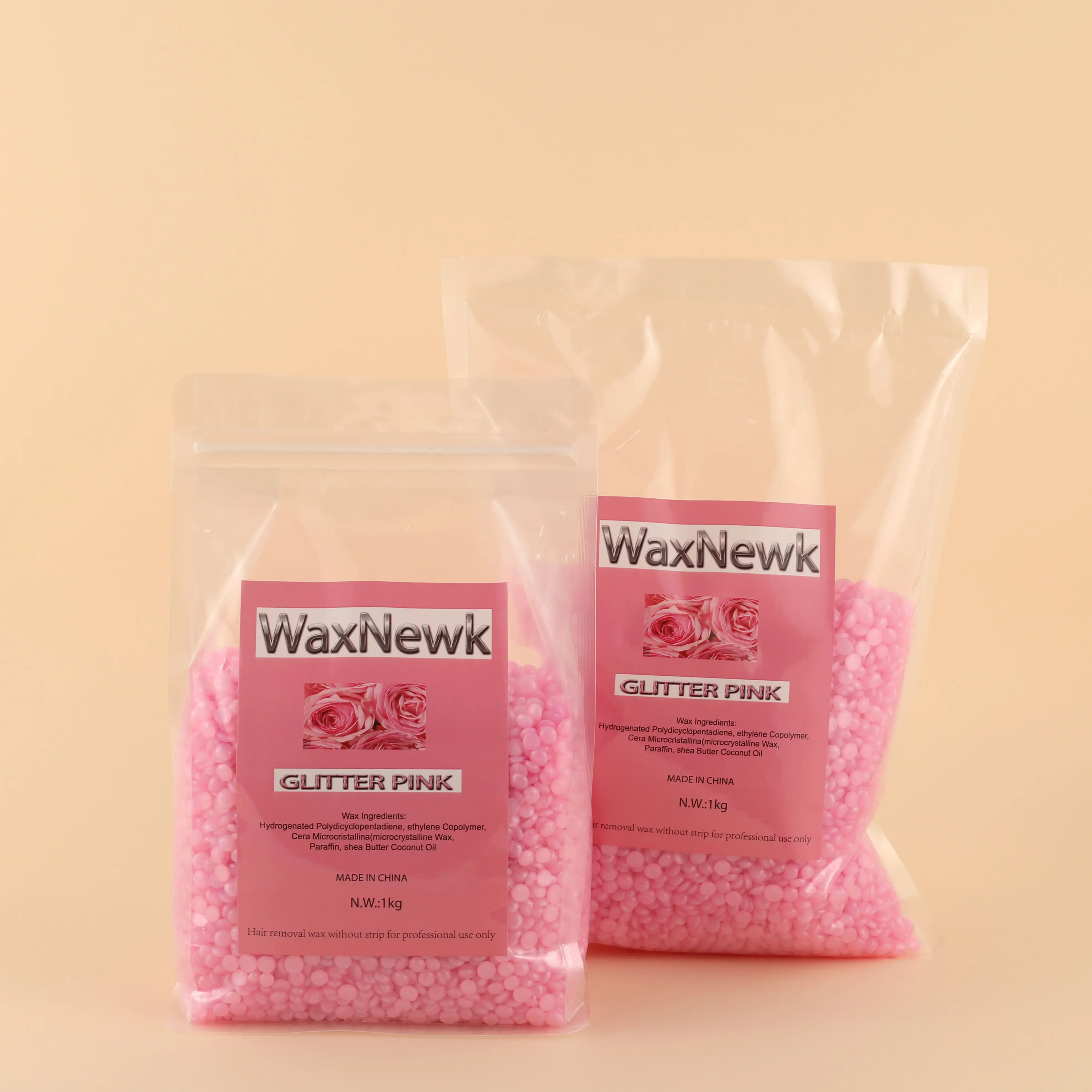 

WaxNewK glitter pink 1kg 2.2LB Rosin-free strong elasticity no allergic Depilatory Wax Pearlescent beauty salon hard wax bean