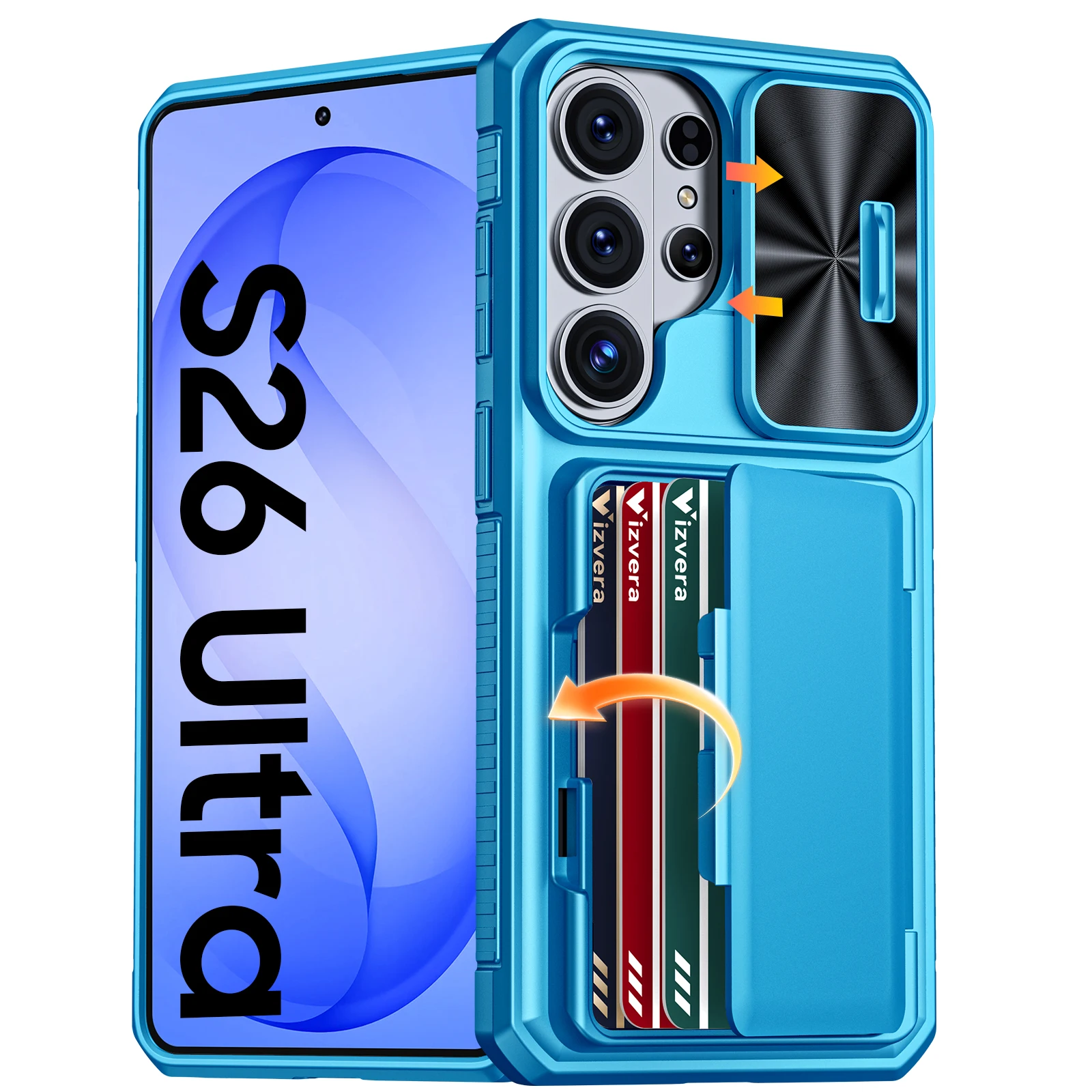 Galaxy S26 Ultra Case Wallet - Volledige bescherming met kaarthouder (4 kaarten), camera-afdekking & standaard voor dames & heren - Blauw